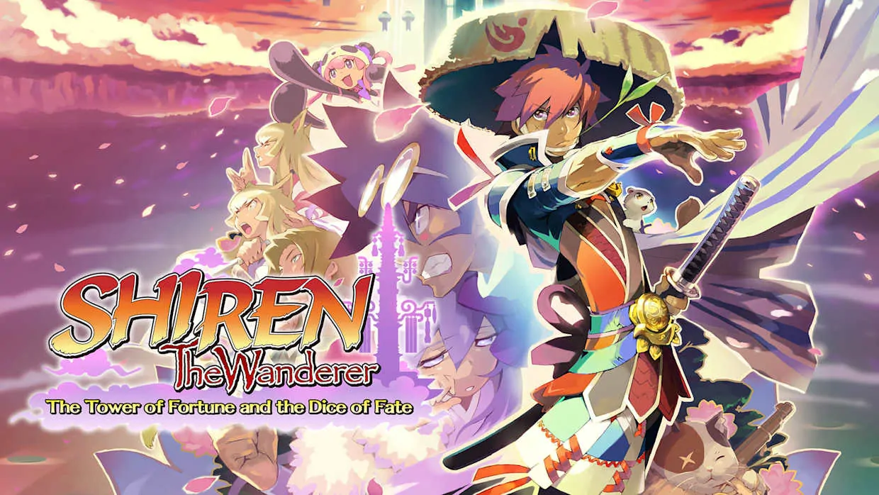 Shiren The Wanderer, The Tower of Fortune and the Dice of Fate official Nintendo Switch banner